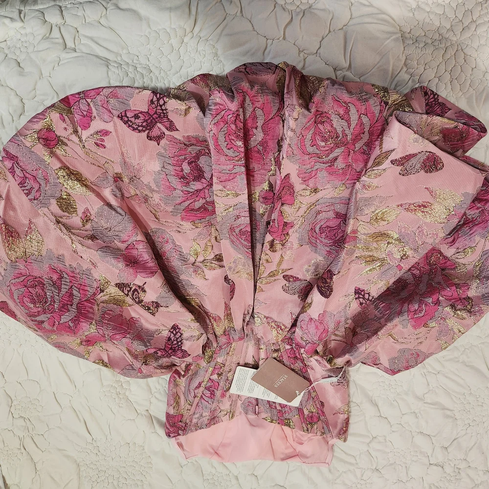 Elegant Pink Floral Strapless Dress - Picture 9 of 13